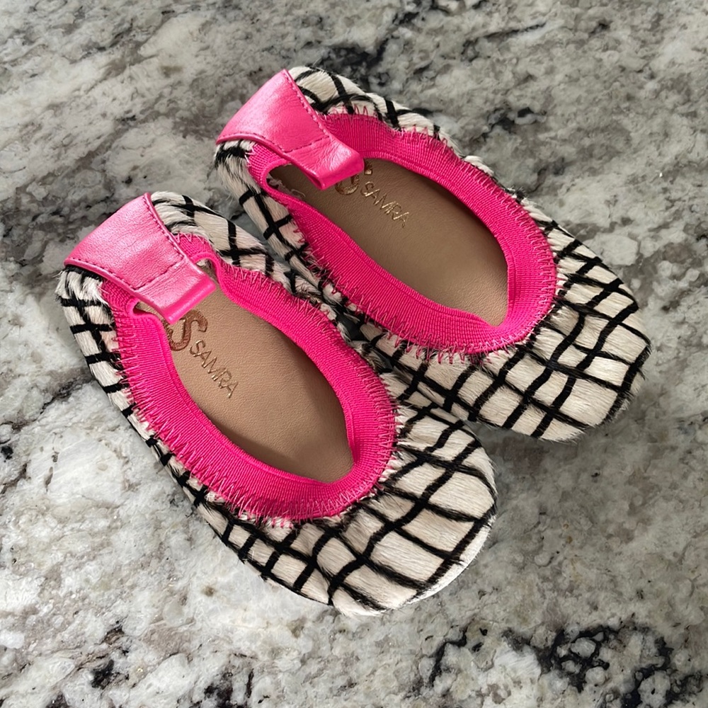 Yosi Samra brown, cream and hot pink baby/toddler flats